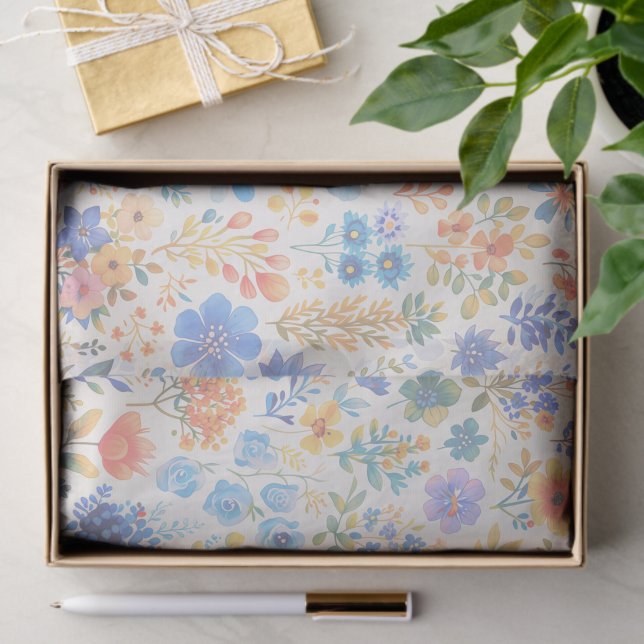 Papel De Seda Elegant Soft Pastel Watercolor Botanical (Criador carregado)