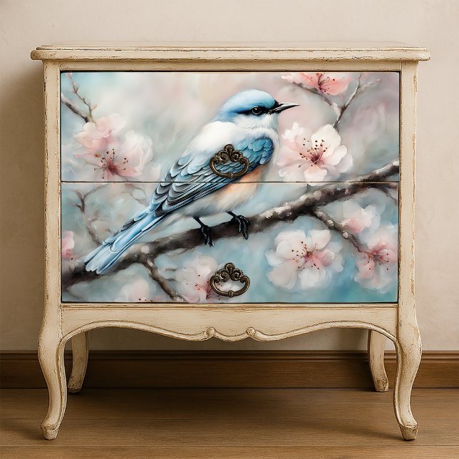 Papel De Seda Elegant Spring Cherry Blossom Bluebird Decoupage (Criador carregado)