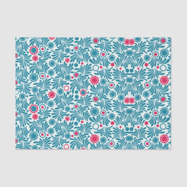 Papel De Seda Elegant Teal and Magenta Foliage Pattern (Frente )
