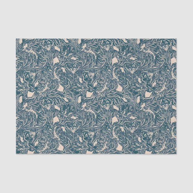 Papel De Seda Elegant Teal Botanical Swirl Seamless Pattern (Frente )