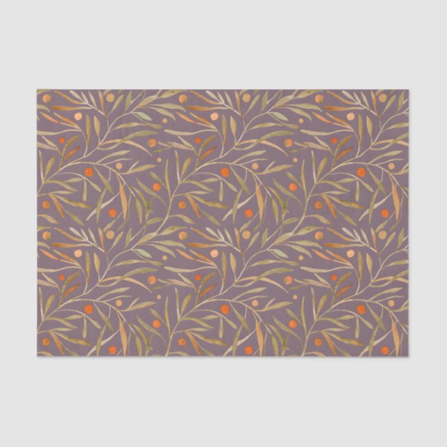 Papel De Seda Elegant Watercolor Leaf Pattern  Purple Background (Frente )