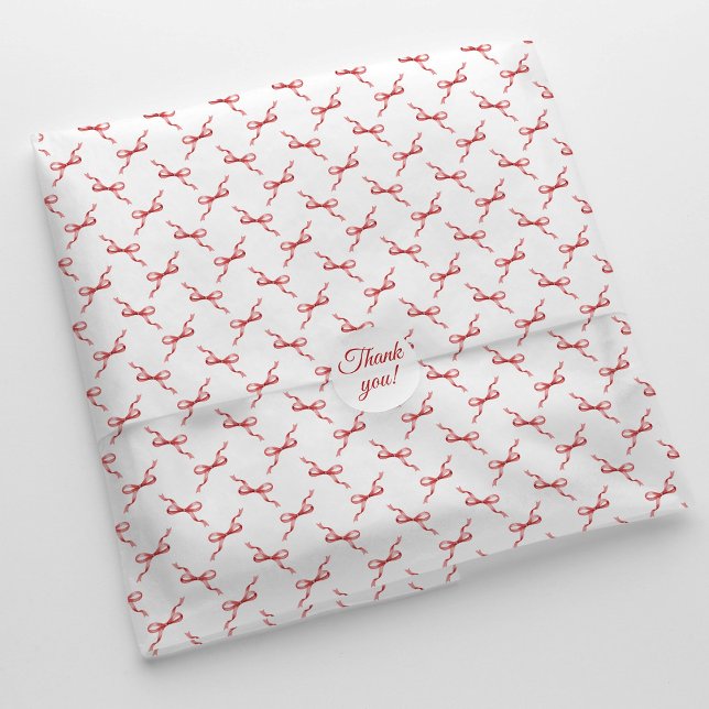 Papel De Seda Elegant Watercolor Red Bow Pattern (Elegant red bow tissue paper with stylish watercolor red bow pattern.)