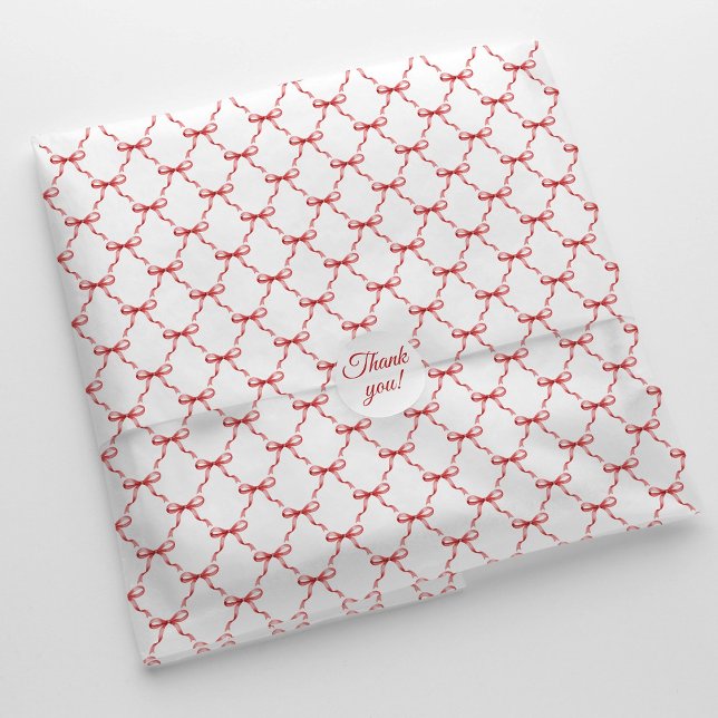 Papel De Seda Elegant Watercolor Red Bow Trellis Pattern (Elegant watercolor red bow trellis pattern tissue paper for business packaging and personal use.)