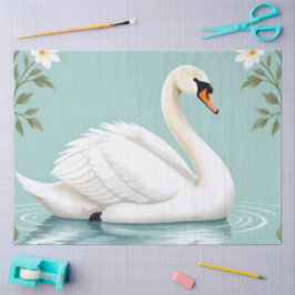 Papel De Seda Elegant white swan floral blue