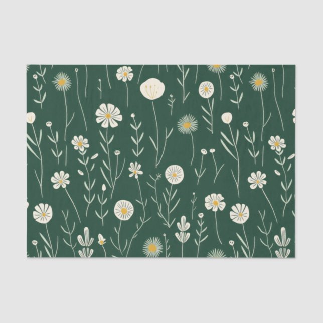Papel De Seda Elegant Wildflower Pattern on Dark Green  (Frente )
