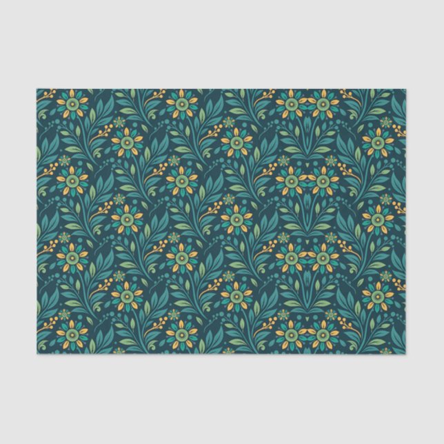 Papel De Seda Elegant Yellow and Teal Floral Pattern Design (Frente )