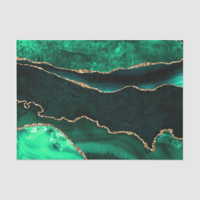 Papel De Seda Elegante Ágata Brilhante Falsa Verde e Dourada (Frente )