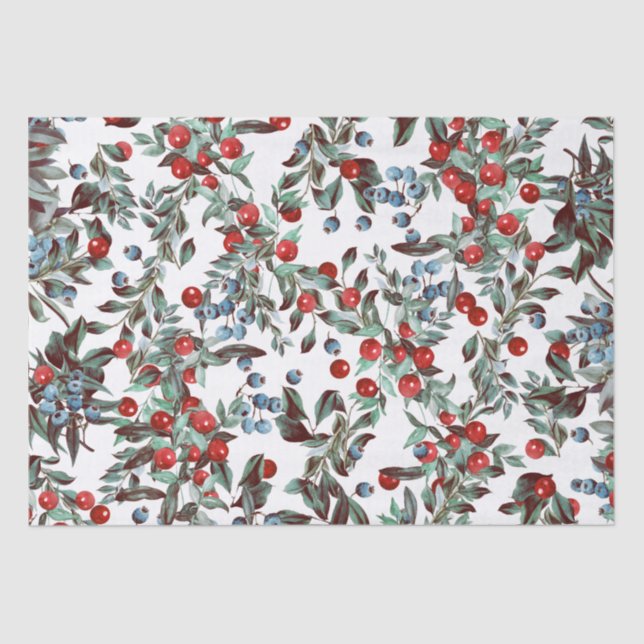 Papel De Seda Elegante Aquarela Festiva Vermelha Azul Berries Br (Frente )