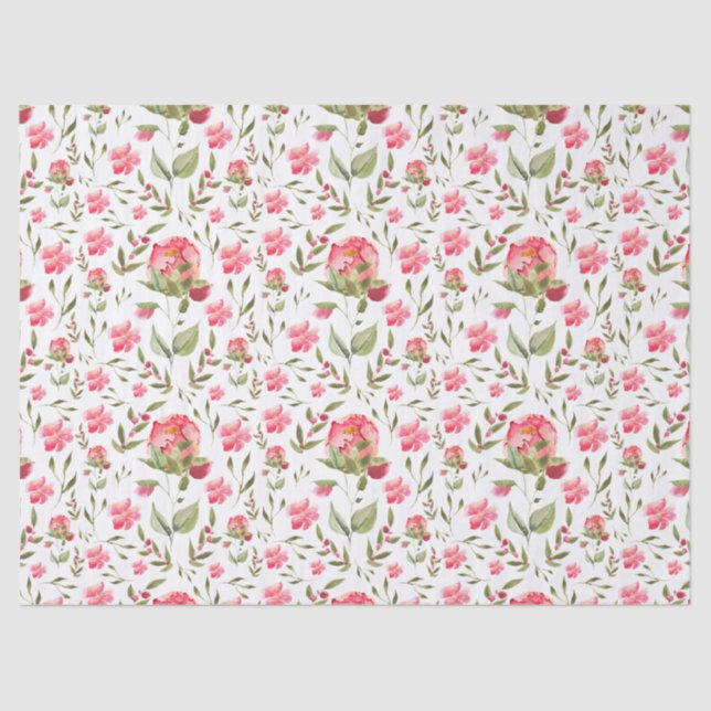 Papel De Seda Elegante Aquarela Peony Botânica Floral (Frente )