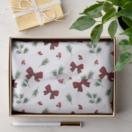 Papel De Seda Elegante Arco Vermelho e Verdejante de Inverno Nat
