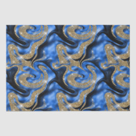 Papel De Seda Elegante Azul Derretido e Brilho Dourado de Aniver