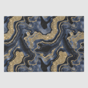 Papel De Seda Elegante Azul Marinho & Brilho Dourado Aniversário