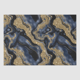 Papel De Seda Elegante Azul Marinho & Brilho Dourado Aniversário