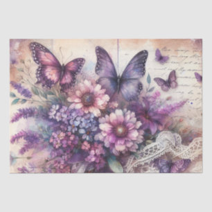 Papel De Seda Elegante Borboleta Floral Purple Vintage Grunge 