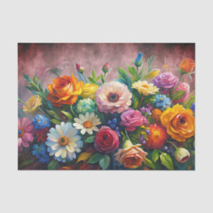Papel De Seda Elegante Buquê Floral Colorido Decoupage