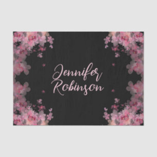 Papel De Seda Elegante chamado aquarela magnolia floral preto