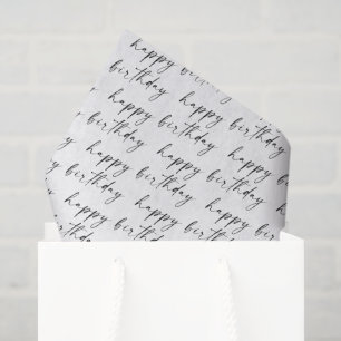 Papel De Seda Elegante Chic Preto e Branco Roteiro Feliz Anivers