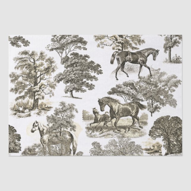 Papel De Seda Elegante Chic Rustic Horses Beige Toile (Frente )