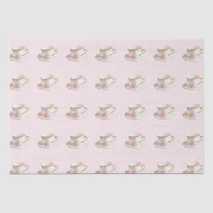 Papel De Seda Elegante Coquette Preppy Pink Teacup com Arco