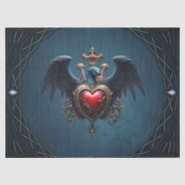 Papel De Seda Elegante coração gótico com pássaro fantasma.