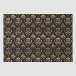 Papel De Seda Elegante Corações Pretos e Dourados Damask do Dia