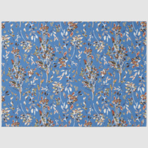 Papel De Seda Elegante Deixa Berries Blue Watercolor Floral