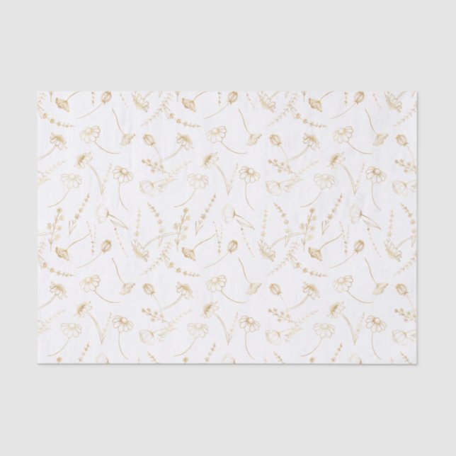 Papel De Seda Elegante Desenho de Flor Silvestre em Ouro Floral  (Frente )