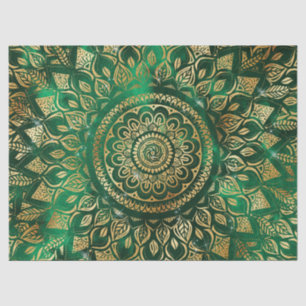 Papel De Seda Elegante Dourado Mandala Floral Verde