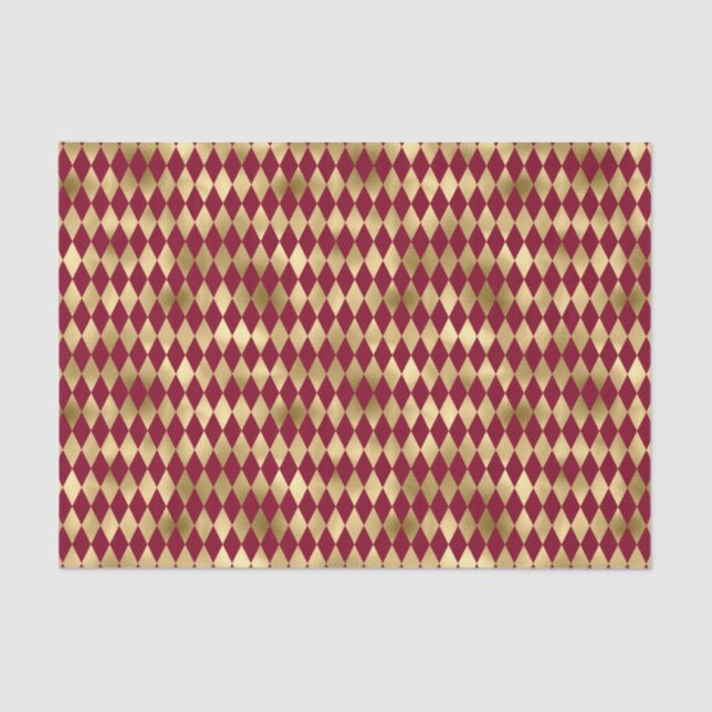 Papel De Seda Elegante Dourado Padrão de Diamante Burgundy (Frente )
