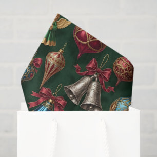 Papel De Seda Elegante Enfeite Tradicional Verde Escuro Antigo