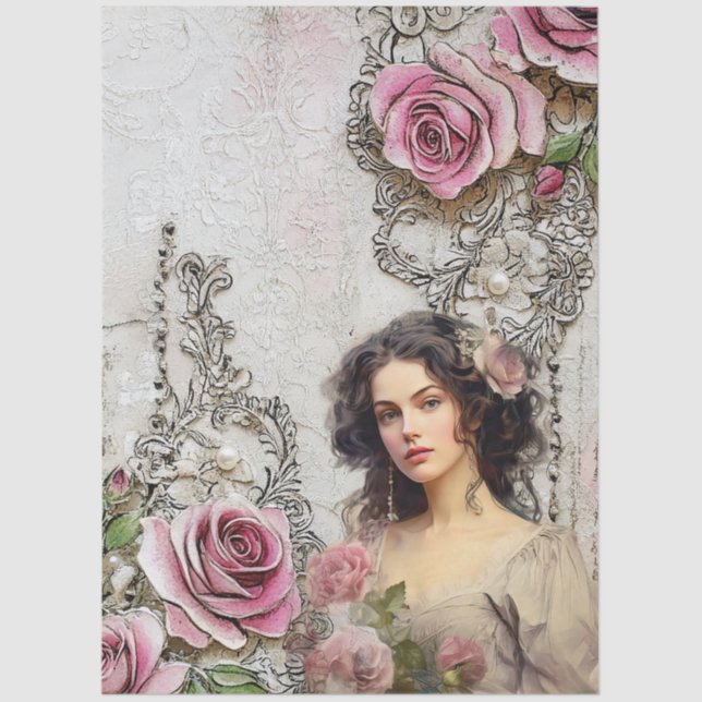 Papel De Seda Elegante Era Vitoriana Lavandas e Lugar (Frente )