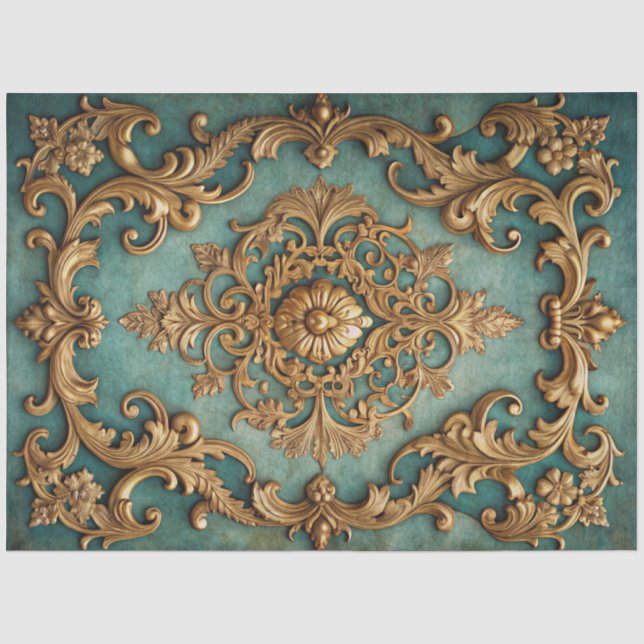 Papel De Seda Elegante Faux Dourado Verde-água Decoupage  (Frente )