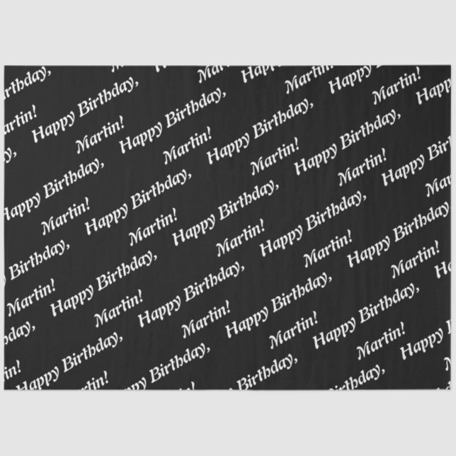 Papel De Seda Elegante Feliz Aniversário Nome Negro (Frente )