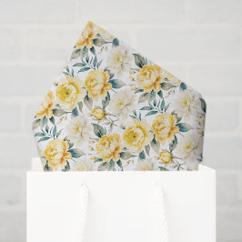 Papel De Seda Elegante Floral Amarelo Crisântemo e Peônia