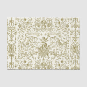 Papel De Seda Elegante Floral Barroco Dourado Bege Vintage