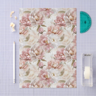 Papel De Seda Elegante floral bege e rosa