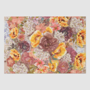 Papel De Seda Elegante Floral Creme Laranja Queimada
