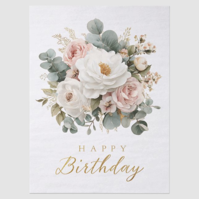 Papel De Seda Elegante Floral "Parabéns" (Frente )