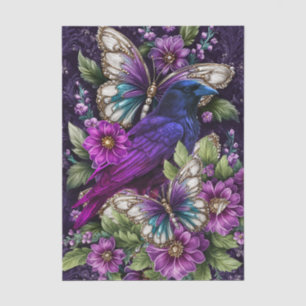 Papel De Seda Elegante Floral Roxo Decoupage de Corvo e Borbolet