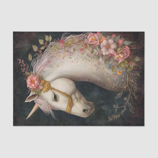 Papel De Seda Elegante Floral Unicorn (Frente )