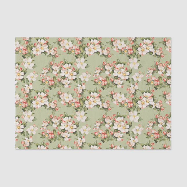Papel De Seda Elegante Floral Verde Avocado (Frente )