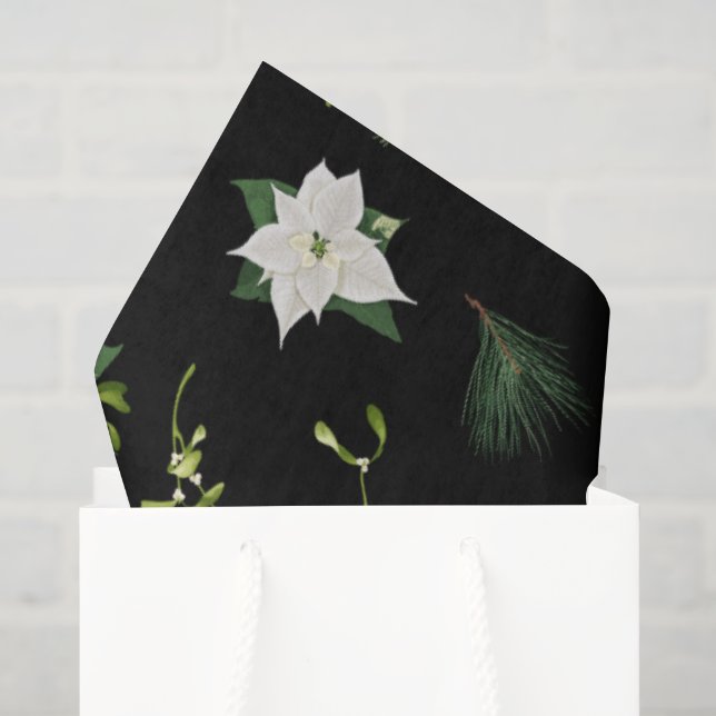 Papel De Seda Elegante Floral Verde Branco Preto (Sacola de presentes)
