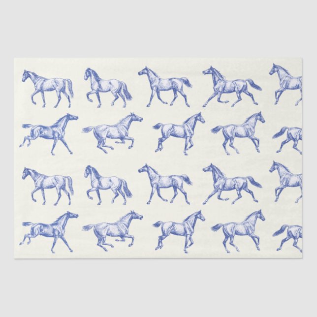 Papel De Seda Elegante Galopante Cavalos Azul Toile (Frente )