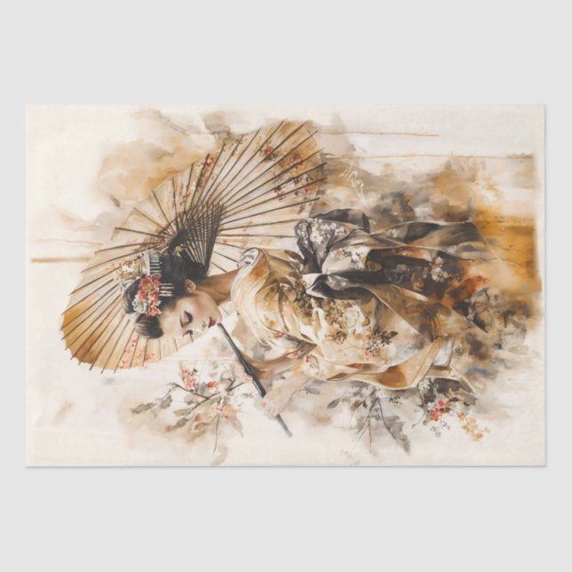 Papel De Seda Elegante Geisha com guarda-chuva tradicional (Frente )