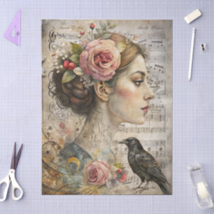 Papel De Seda Elegante Girly Victorian Ephemera Florals & Raven