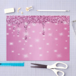 Papel De Seda Elegante Gotejamento de Brilho Rosa Quente