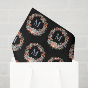 Papel De Seda Elegante Grinalda de Monograma Preto Natal Chic