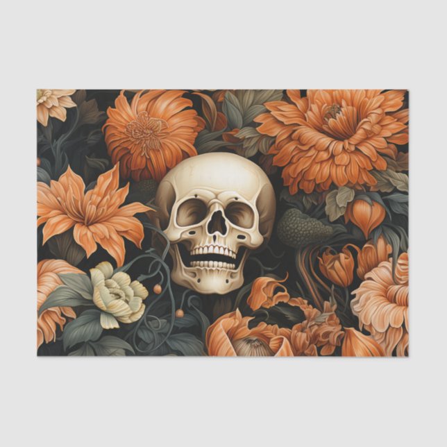 Papel De Seda Elegante Halloween Floral Skull (Frente )
