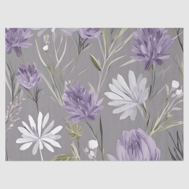 Papel De Seda Elegante Lavendar White Boho Wildflower Floral (Frente )