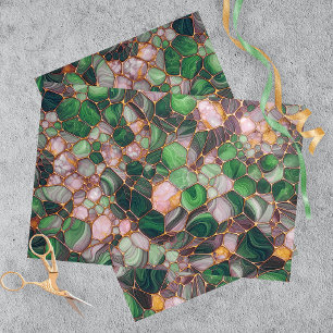 Papel De Seda Elegante Linhas Douradas no Mosaico Verde Esmerald